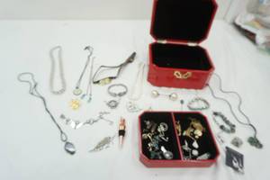 lot 59 image: Red Jewelry Box with Costume Jewelry