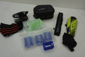 lot 143 image: Sporting Goods, New Rolling Blade Wheels set of 4, Shin Guard, Weight Lifting Wrist Straps and more