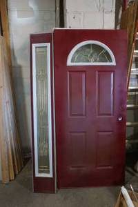lot 212 image: Steel exterior door and sidelights with hinges