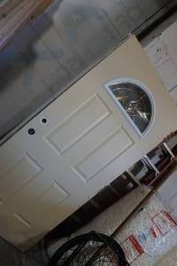 lot 213 image: 32 steel exterior door with hinges, white, half glass