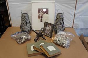 lot 146 image: Assorted Home Dcor -Storage Box Books, Picture Frames, Christmas Ornaments