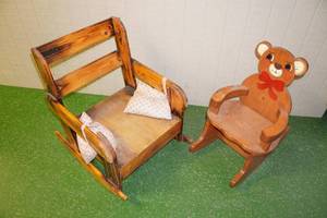 lot 184 image: Antique Yokes, Planter, Wood Childrens Chairs