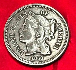 lot 19 image: 1868 Three Cent Nickel
