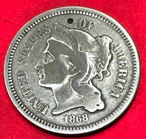 lot 27 image: 1868 Three Cent Nickel