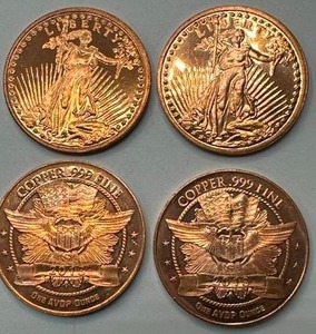 lot 49 image: Lot of 4 Investment Grade Copper Rounds