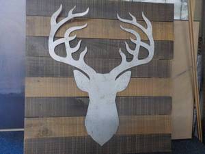lot 11 image: Metal Deer on Wood Frame- 24square...