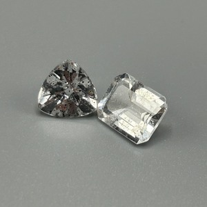 8.28 Carat Rock Crystal Quartz Triangular Trillion Faceted Cut & Rectangular Emerald Step Cut - Set of 2 Loose Stones