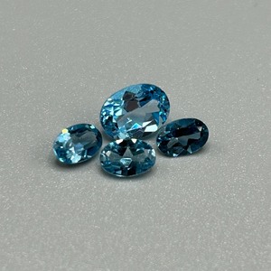 3 Carat Blue Topaz Oval Faceted Cut - Set of 4 Loose Stones, Various Sizes