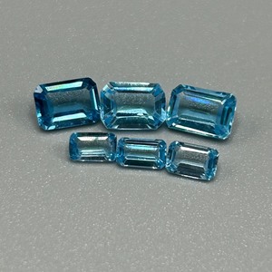 4.50 Carat Blue Topaz Rectangular Emerald Step Cut - Set of 6 Loose Stones, Various Sizes
