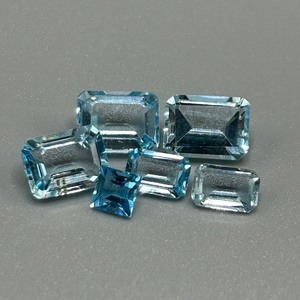 7.70 Carat Blue Topaz Rectangular Emerald Step & Square Cut - Set of 5 Loose Stones, Various Sizes & Shapes