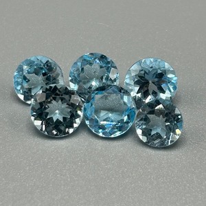 12.80 Carat Sky Blue Topaz Round Faceted Cut - Set of 6 Loose Stones