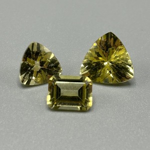 7.66 Carat Lemon Quartz Triangular Trillion Fantasy Sunray Cut & Emerald Step Cut - Set of 3 Loose Stones