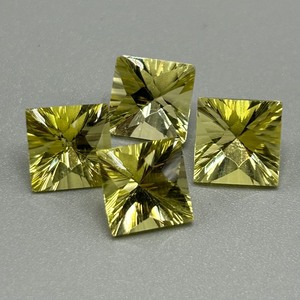 13.52 Carat Lemon-Lime Yellow-Green Quartz Square Fantasy Sunray Faceted Cut - Set of 4 Loose Stones