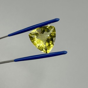 14.81 Carat Lemon-Lime Yellow Quartz Triangular Trillion Faceted Cut