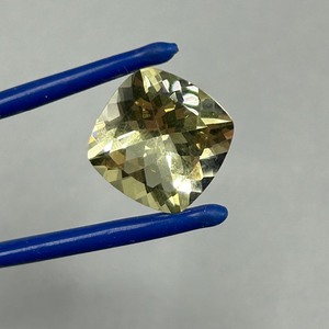 6.97 Carat Lemon Greenish-Yellow Quartz Square Cushion Faceted Cut