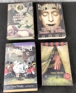 Collection of (4) Books Water for Elephants, Crackd, Very Special People and Step Right Up Stories of Carnivals, Sideshows and the Circus