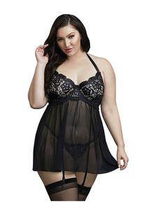 New Dreamgirl Womens Plus Lace-Trimmed Baby Doll White 3X Lingerie
