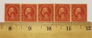 lot 5 image: 1894  2 Cents U.S. Postage George Washington Five Attached Stamps Rare Find