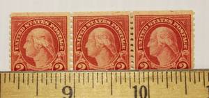 lot 43 image: 1894  2 Cents U.S. Postage George Washington Three Attached Stamps Rare Find