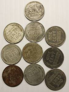 lot 73 image: 1943 Steel Wheat Back Penny, Lot Of 10 Pennies