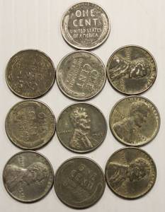 lot 74 image: 1943 Steel Wheat Back Penny, Lot Of 10 Pennies