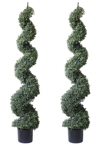 lot 19 image: 48 Spring Artificial Spiral Boxwood Topiary Tree in Plastic Pot Indoor & Outdoor Use (2 Pack)