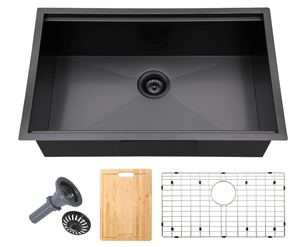 lot 26 image: SHACO 33 Inch Black Undermount Kitchen Sink, 33x19