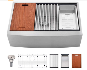 lot 29 image: 27 Inch Farmhouse Sink - PEPO 27x22x10, Stainless Steel