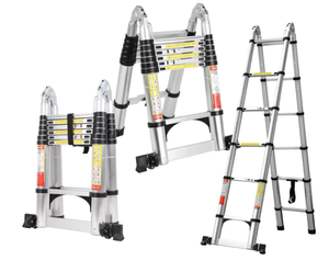 lot 413 image: 12.5FT A Frame Telescoping Ladder, Extension Ladder wBalance Bar & Wheels