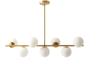 lot 315 image: KCO Lighting Modern Brass Linear Chandelier Pendant Light 7-Lights Gold and White Glass Pendant Lighting
