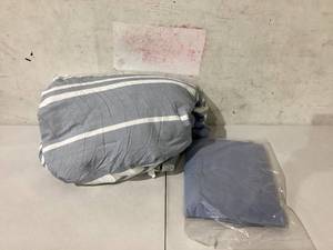 lot 306 image: Bedsure King Comforter Set, Blue White Striped Bedding