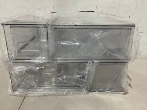 lot 477 image: Stackable Plastic Storage Bins With Pull-Out Drawer