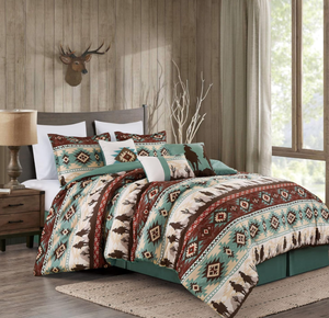 lot 502 image: Chezmoi Collection Dune 7-Piece Southwestern Cowboys Aztec Comforter Set, Queen
