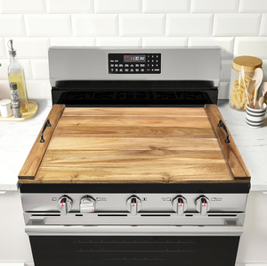 lot 509 image: Noodle Board Stove Cover with Handles for Electric, Gas Stove Top (Acacia Wood) 29.5L x 22W x 1.2Th