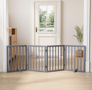 lot 510 image: Dog Gates for Doorways 4 Panel Wide Freestanding Pet Gates for Dogs 32-inch, Grey