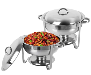 lot 543 image: Lot of 2 - 5 QT Round Full Size Stainless Steel Chafing Dish