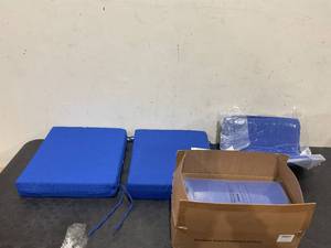 lot 636 image: LOT OF 4 Blue CHair Cushions for Patio