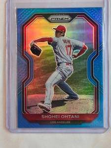 lot 14 image: Shohei Ohtani 2021 Panini Blue Refractor Prizm No. 183