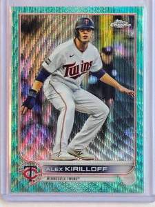 lot 43 image: Alex Kirilloff 2022 Topps Chrome Blue Wave Refractor No. 105 Numbered 44199