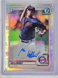 lot 49 image: Chris Vallimont On Card Auto 2020 1st Bowman Refractor No. CPA-CV Numbered 82499