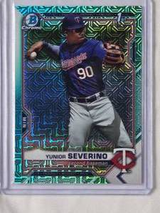 lot 64 image: Yunior Severino 2021 1st Bowman Chrome Blue Mojo No. BCP-140