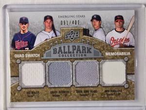 lot 96 image: Quad Relic Emerging Stars 2009 Upper Deck Including Joe Mauer No. 229, Numbered 91400