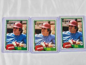lot 129 image: Lot of 3 Pete Rose 1981 Topps No. 180