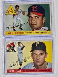 lot 136 image: Lot of 2 MLB Baseball Cards 1955 - Ken Boyer No. 125, Dick Hall No. 126