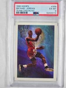 lot 157 image: Michael Jordan 1990 Hoops Team Checklist No. 358 PSA Graded 6 EX-MT