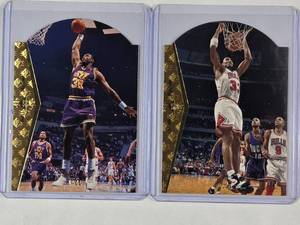 lot 199 image: Lot of 2 1995 Upper Deck SP Die Cut Scottie Pippen No. D46, Karl Malone No. D156