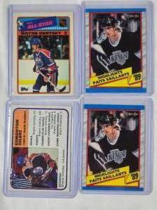 lot 202 image: Lot of 4 Vintage Gretzky Cards 2X 1981 Topps No. 52, 1989 O-Pee-Chee No. 325, 1988 Topps All-Star No. 8