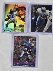 lot 274 image: Lot of 3 Barry Sanders Cards - 1998 Playoff Momentum No. 82, 1998 Fleer Flair, 1992 AA Sports No. P-1