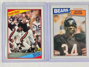 lot 290 image: Lot of 2 Walter Payton Cards - 1984 Topps No. 229, 1987 Topps No. 46