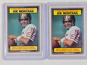 lot 291 image: Lot of 2 Joe Montana Record Breaker 1982 Topps No. 4